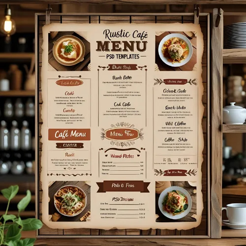 Rustic Cafe Menu PSD Templates - Designer-Friendly Editable Menus for Cozy Branding and Marketing Campaigns 2025