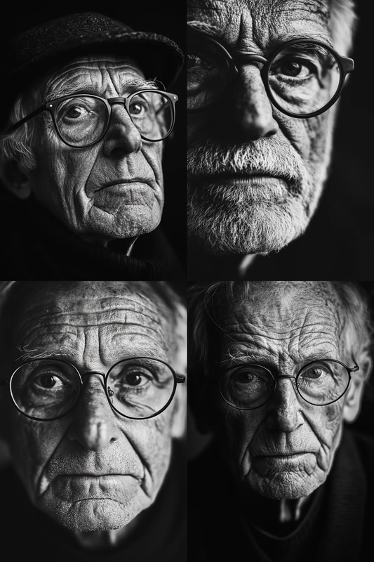 High Contrast Minimalist Portrait of an Elderly Man - Ethereal Minimalist Portrait Art for Contemporary Collectors and Creative Spaces
