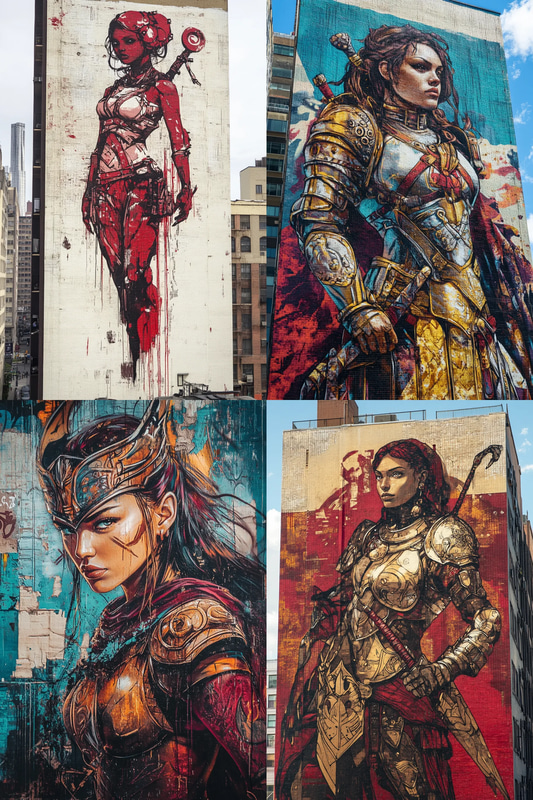 Warrior Woman Mural Art - Bold Urban Graffiti Mural for Street Artists and Creative Spaces