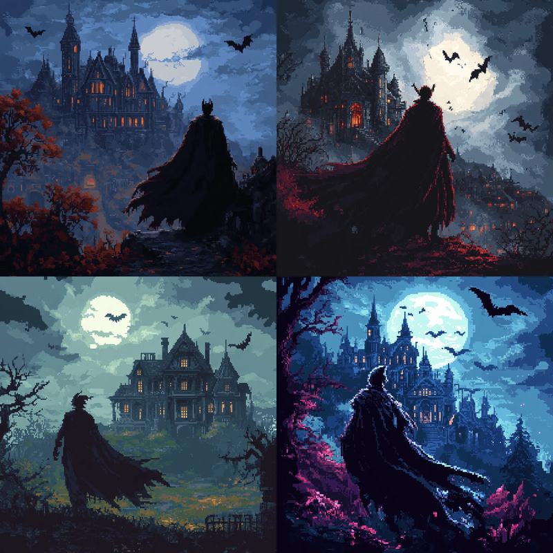 Vampire with Cape Pixel Character - Retro Pixel Art Sprite for Game Developers and Digital Creators