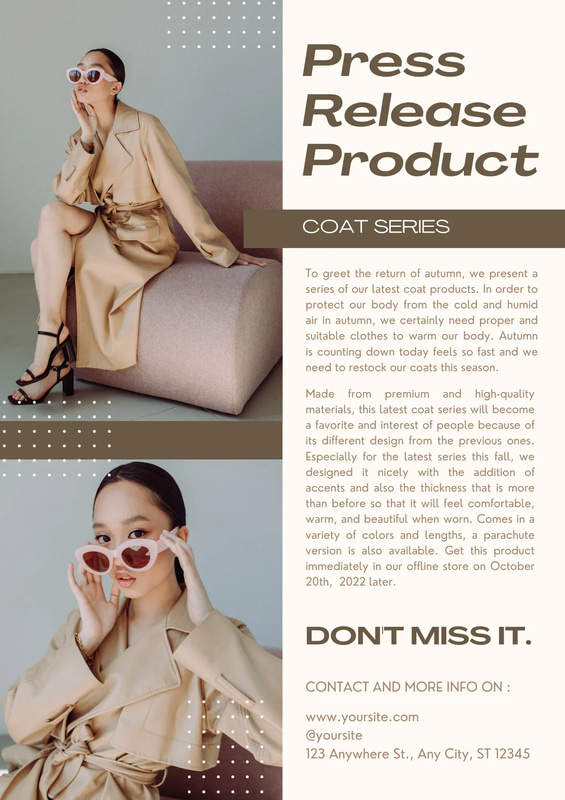 Minimalist Product Press Release Beige Brown A4 - Clean Business Media Announcement Templates for Professional Branding and Clear Communication