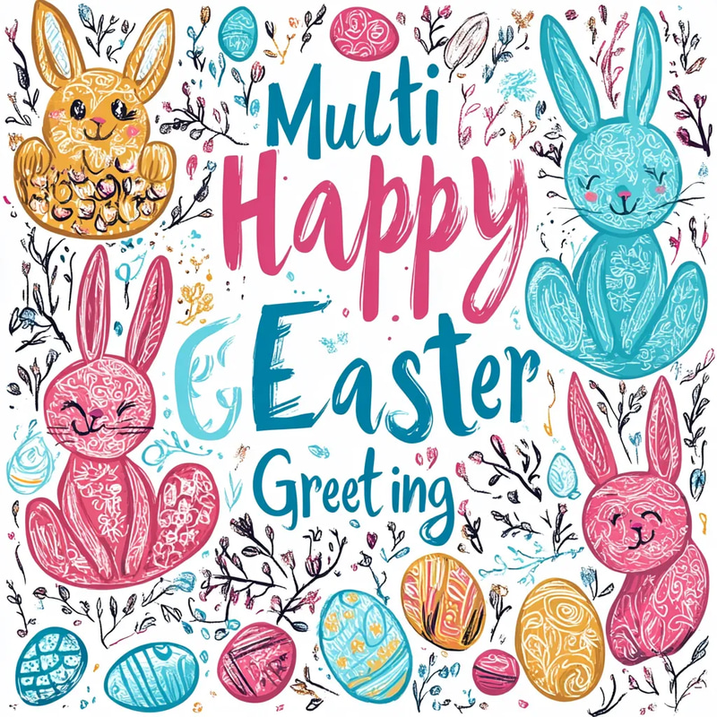 Multi Color Illustrated Happy Easter Greeting - Vibrant Easter Card Design for Festive Personal & Business Celebrations