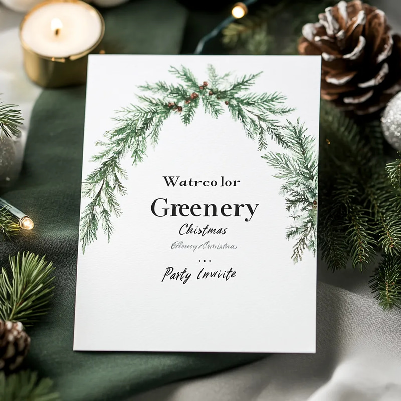 Watercolor Greenery Christmas Party Invite - Elegant Holiday Invitation Template for Festive Celebrations and Seasonal Gatherings