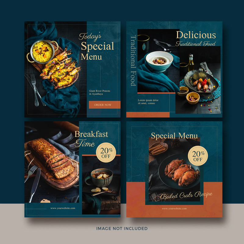 Food Banner Designs Social Media Post Collection - Clean Gridline Graphics for Engaging Online Food Promotions