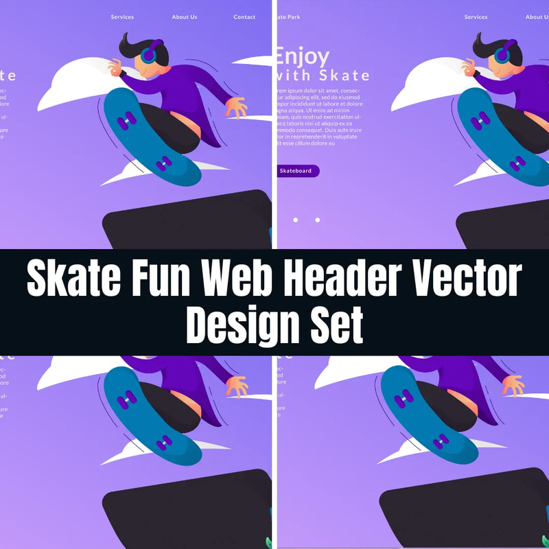 Skate Fun Web Header Vector Design Set - Dynamic Vector Graphics for Engaging Website Headers and Digital Campaigns