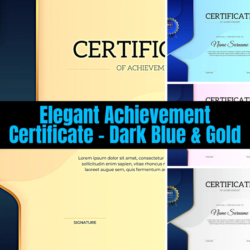 Elegant Achievement Certificate Dark Blue Gold - Premium Editable Templates for Professional Education and Training Recognition