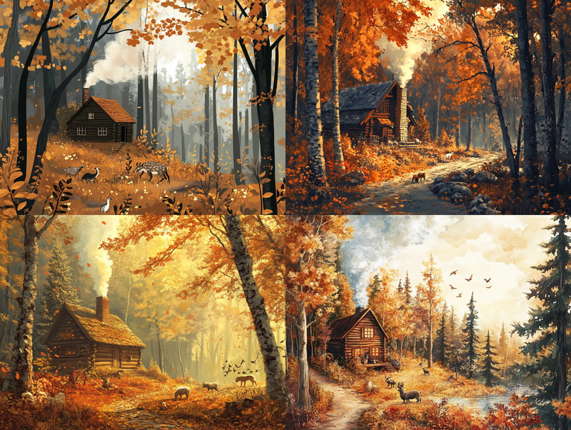 Hearthwood Secluded Autumn Cabin - Digital Seasonal Environment Art for Immersive Nature Scenes