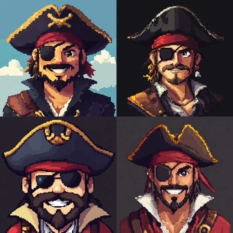 Pirate Avatar with Eye Patch - Vibrant Pixel Art Icons for Unique Branding and Game Avatars