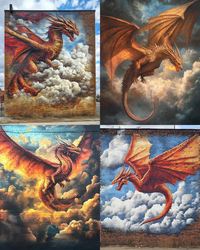 Mythical Dragon Mural Art - Vibrant Graffiti Mural for Urban Artists and Creative Spaces