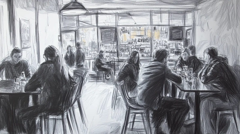 Quick Sketch of Café Interior - Expressive Traditional Sketch Painting for Artistic Inspiration and Creative Projects