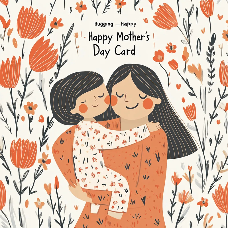 Hugging Happy Mother's Day Card - Warm and Joyful Greeting Design for Heartfelt Celebrations
