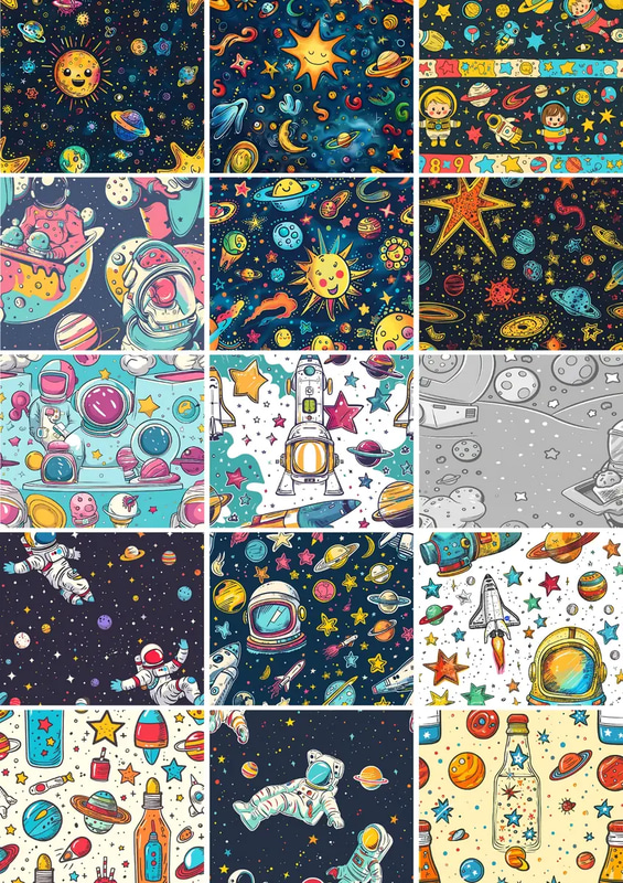 50 Nebula Kawaii Patterns - Playful Anime-Inspired Digital Textures for Creative Projects and Branding