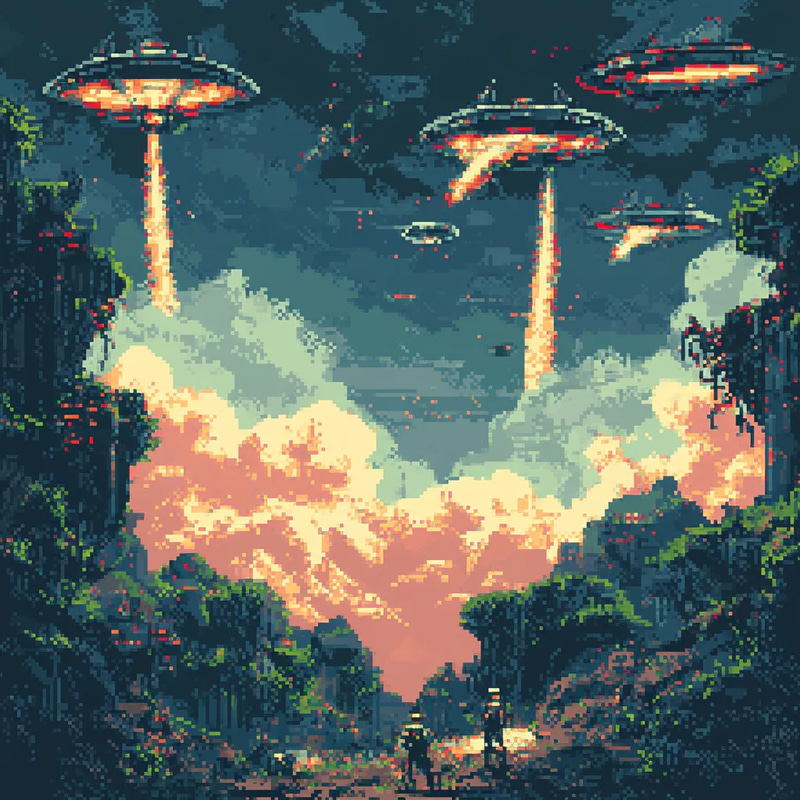 Alien Invasion with UFOs Pixel Art - Retro Gaming Pixel Graphics for Nostalgic Creators and Indie Game Developers