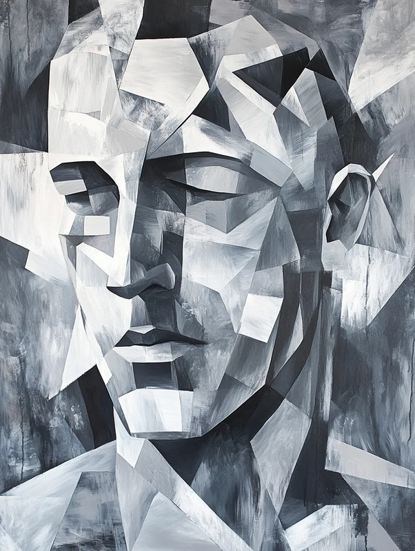 Monochrome Cubist Portrait of a Man V2 - Striking Cubist Monochrome Portrait Art for Modern Decor and Creative Spaces
