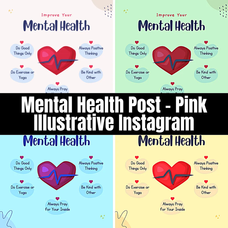 Mental Health Post - Pink Illustrative Instagram - Vibrant Wellness Social Media Template for Health & Lifestyle Brands