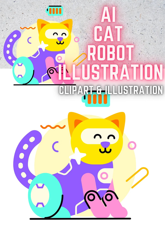 AI Cyber Cat Futuristic Robot Vector Clipart - Sleek Sci-Fi Animal Illustration for Designers and Creators