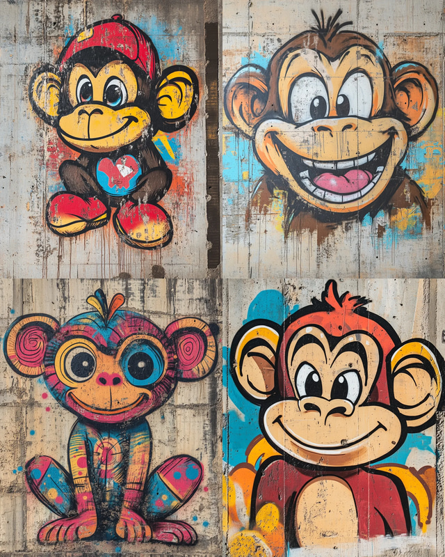 Playful Cartoon Monkey Graffiti - Vibrant Street Art Characters for Urban Creators and Visual Storytelling