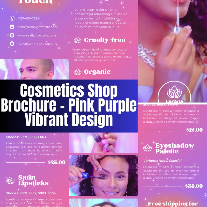 Cosmetics Shop Brochure - Pink Purple Vibrant Design - Dynamic Marketing Template for Beauty Brands and Promotional Campaigns