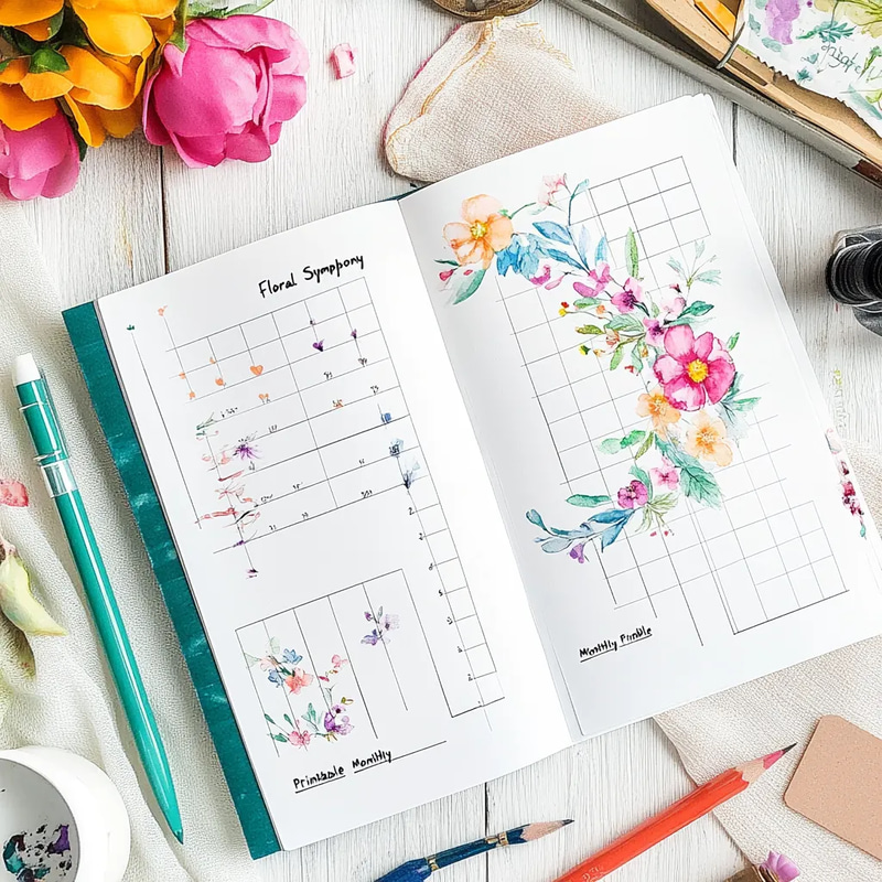 Floral Symphony Printable Monthly - Elegant Monthly Planner for Organized Personal and Professional Planning