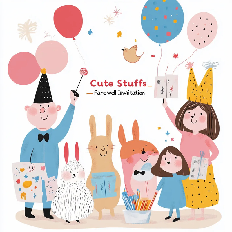 Cute Stuffs Farewell Party Invitation - Charming & Playful Invitation Template for Memorable Farewell Events