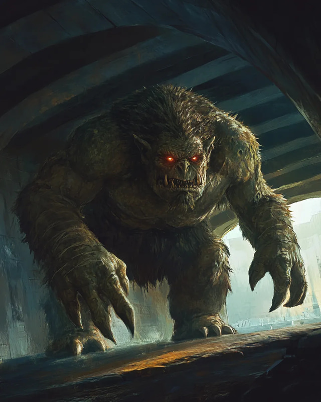 Rough Skinned Troll Illustration - Dark Horror Creature Art for Fantasy & Game Design Projects