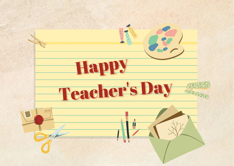 Teachers Day Greeting Card With Cute Stationary - Charming Teacher Appreciation Card for Thoughtful Personal and Educational Greetings