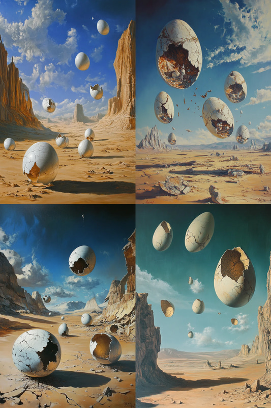 Vast Desert with Giant Objects Art - Surrealist Painting Collection for Creative Expression and Visual Storytelling