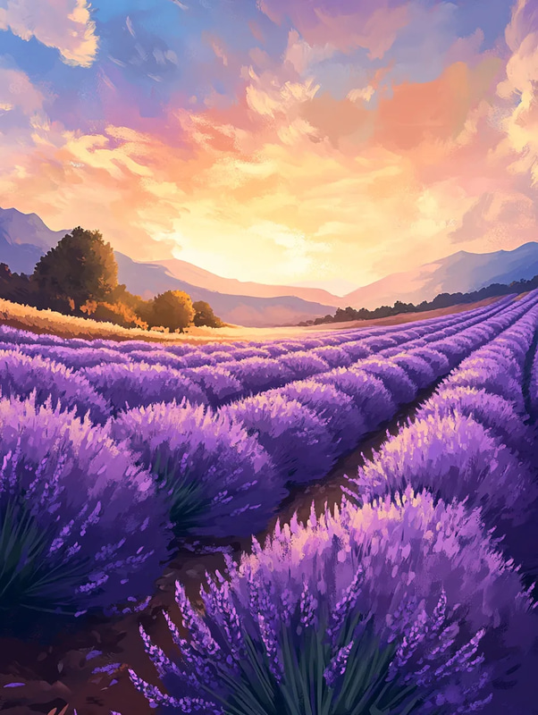 Lavender Field Wall Art - Serene Landscape Canvas for Elegant Home and Office Decor