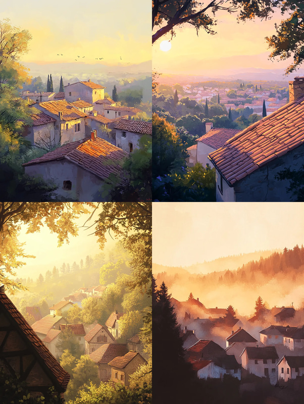 Sunrise Over Quiet Town Digital Art - Serene Digital Painting for Tranquil and Inspiring Visuals