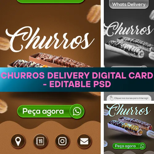 Churros Delivery Digital Card - Editable PSD - Modern Business Card Templates for Food Delivery Brands and Entrepreneurs