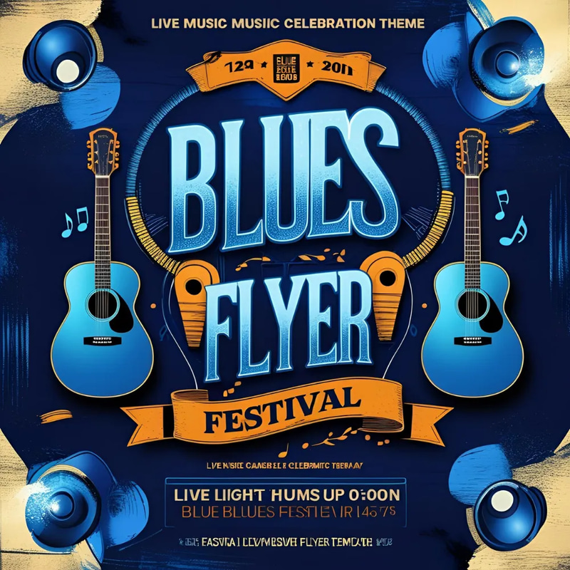Blues Festival Flyer Template - Live Music Celebration Theme - Versatile Marketing Design for Events and Promotions