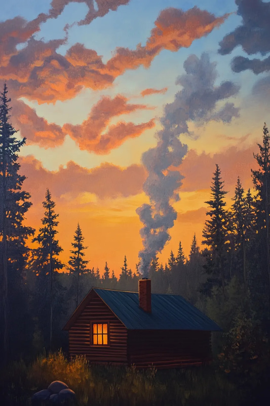 Cabin Sunrise Isolation - Serene Sunrise Landscape Art for Tranquil Spaces and Creative Decor