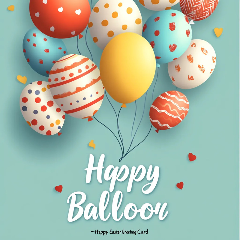 Eggs Balloon Happy Easter Greeting Card - Charming Spring Celebration Invitation for Personal & Business Use