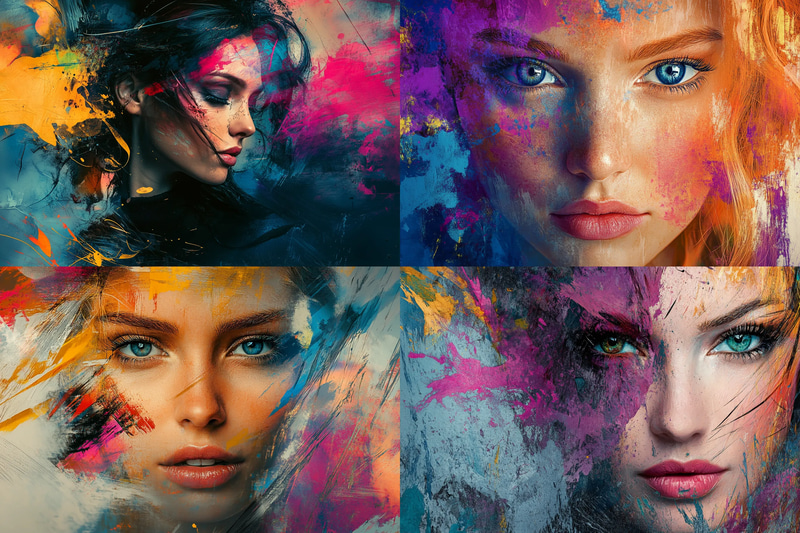 Abstract Painting Contemporary Female Portrait - Modern Expressive Artwork for Creative Projects and Personal Branding