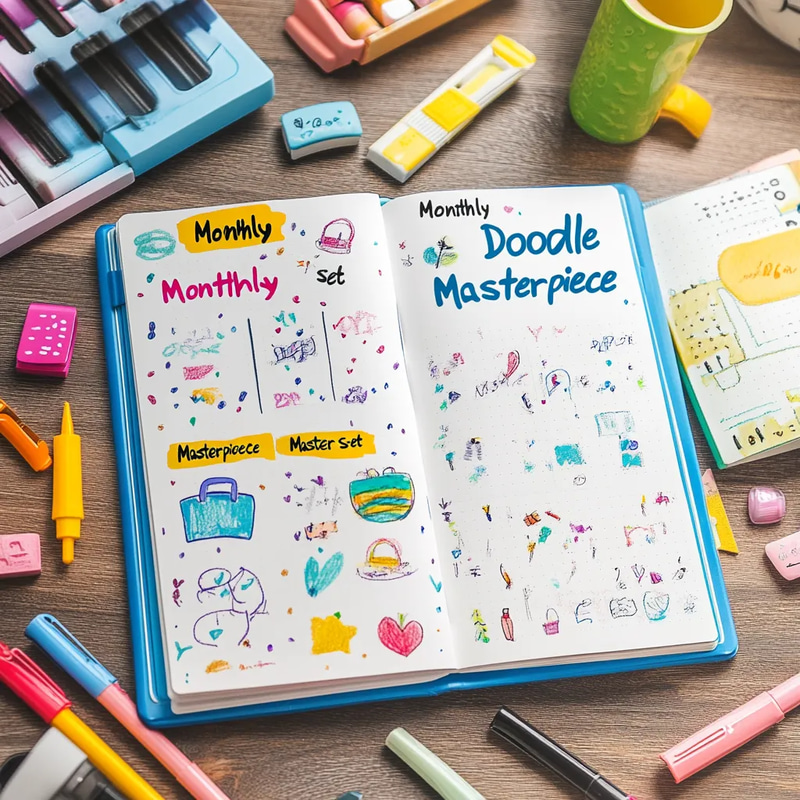 Monthly Doodle Masterpiece Set - Creative Daily, Weekly & Monthly Planner Art for Inspired Organization and Productivity