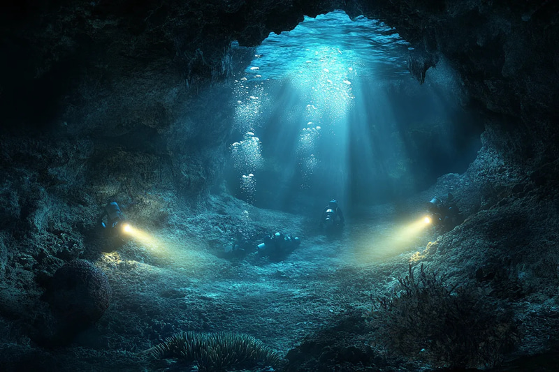 Depth Seekers Diver Discovery Scene - Immersive Digital Underwater Environment Art for Creators and Storytellers