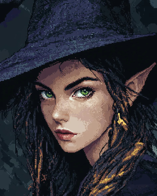 Young Witch Pixel Art Portrait - Charming Pixel Art Character for Creative and Game Projects