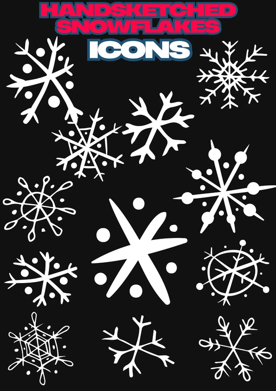 Snowflake Icons - Hand-Sketched Winter Doodles - Charming Winter-Themed Vector Icons for Creative Projects and Seasonal Designs