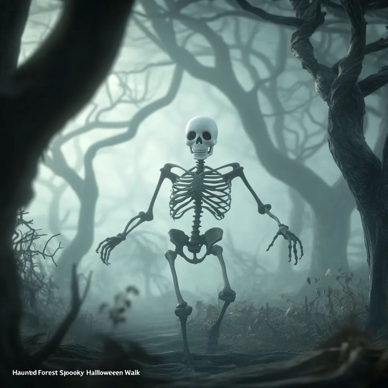 Haunted Forest Skeleton - Spooky Halloween Walk - Cinematic VFX for Horror and Seasonal Video Projects