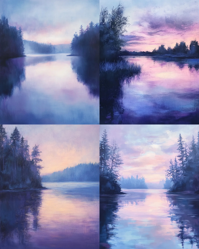 Peaceful Lakeside Dusk Pastel Art - Serene Traditional Pastel Painting for Artistic Decor and Creative Spaces