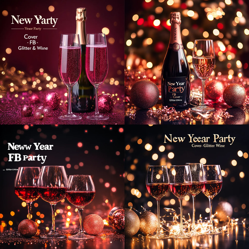 New Year Party FB Cover - Glitter & Wine - Festive Social Media Template for Engaging Facebook Ads & Posts 2025