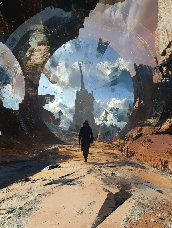 Time Traveler Encountering a Future Version of Themselves - Digital Art - Immersive Sci-Fi Visuals for Creative Storytelling and Concept Design