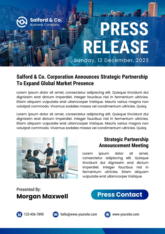 Business Press Release - White & Navy Modern Style - Sleek Corporate Announcement Templates for Professional Branding
