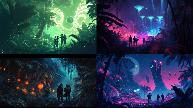 Alien Jungle on a Distant Planet - Sci-Fi Vector Illustration for Futuristic Worldbuilding and Creative Design