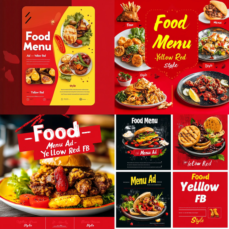 Food Menu Ad - Yellow Red FB Style - Vibrant SocialReach Facebook Post Template for Engaging Food Promotions