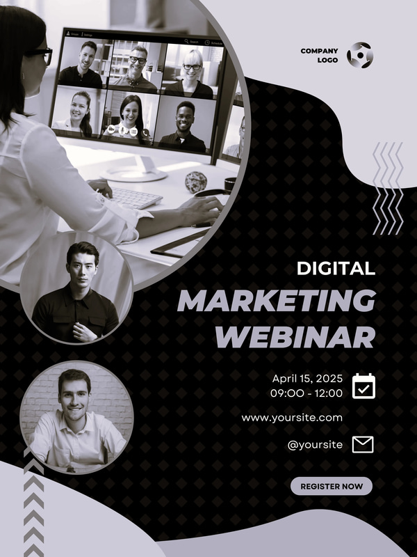 Digital Marketing Webinar Poster - Black Orange Modern - Sleek, Professional Webinar Banner Template for Marketers and Agencies