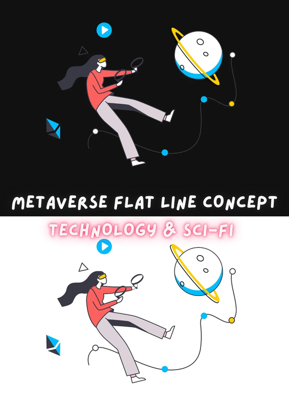 Metaverse Flat Line Virtual World Illustration - Clean, Modern Technology & Sci-Fi Clipart for Creative Projects