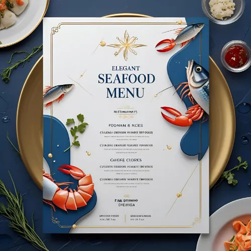 Elegant Seafood Menu - PSD Template - Refined and Customizable Seafood Menu Design for Professional Marketing and Promotions