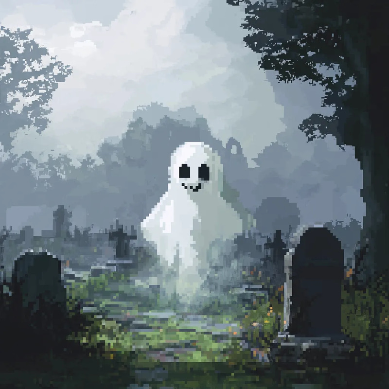 Spooky Ghost Pixel Art in Graveyard - Atmospheric Pixel Characters for Game Developers and Indie Creators