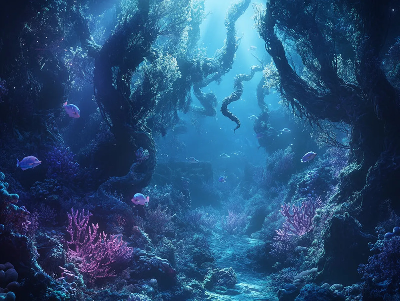 Coral Spires Aquatic Urban Oasis - Vibrant Digital Urban Environment Art for Creators and Designers